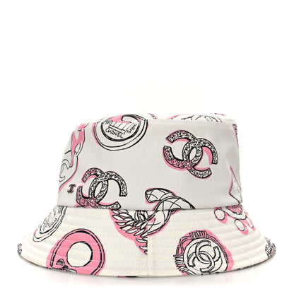 Chanel Cotton Heart Print Bucket Hat M White Rose 5 of 7