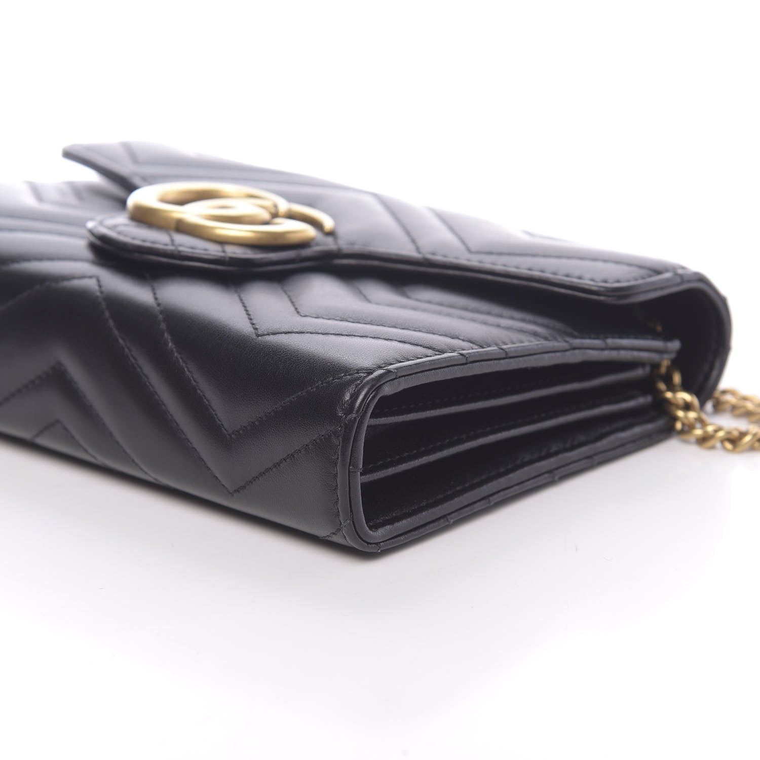 Gucci Calfskin Matelasse GG Marmont Chain Wallet Black 9 of 15