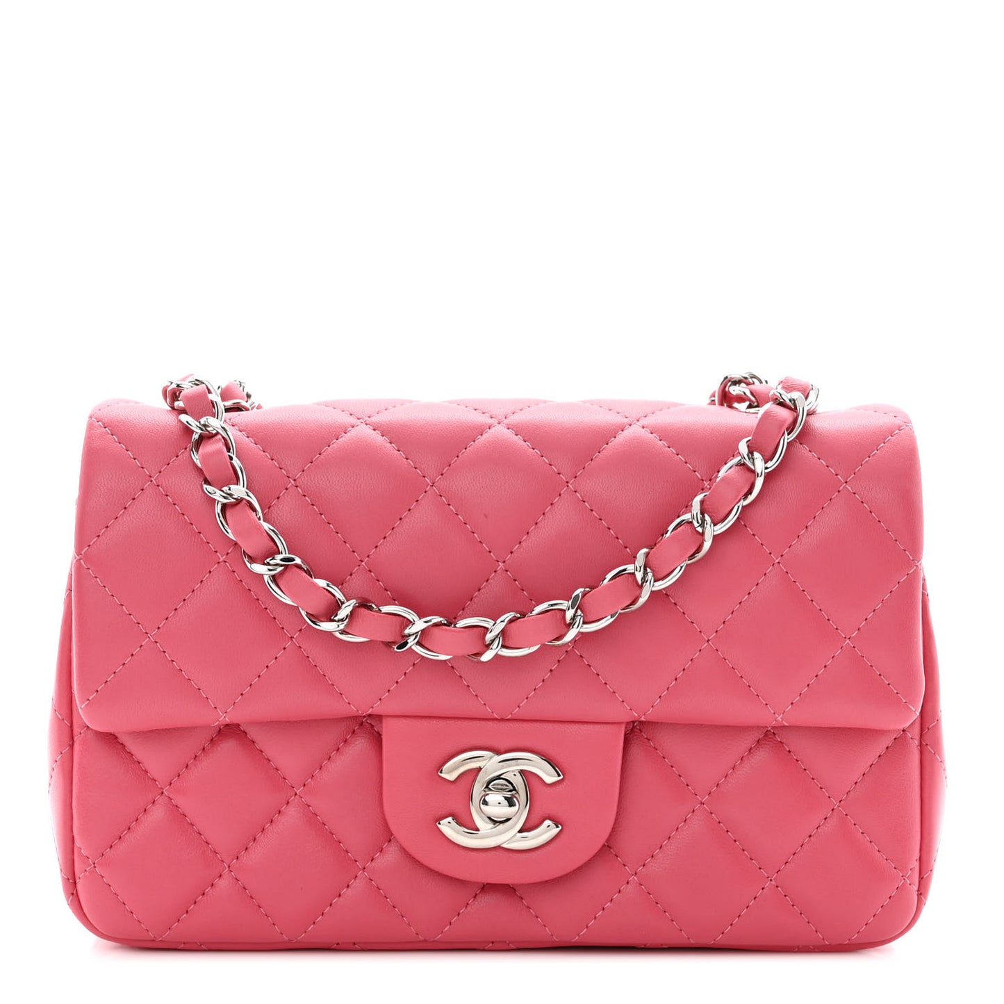 Lambskin Quilted Mini Rectangular Flap Pink