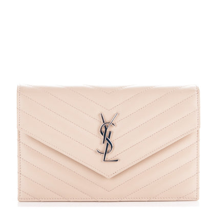 Saint Laurent Grain De Poudre Matelasse Chevron Monogram Envelope Chain Wallet Nude Powder 1 of 7