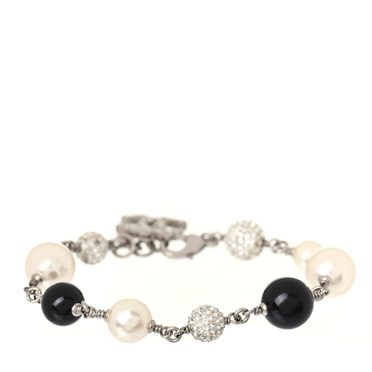 Enamel Pearl Beaded CC Bracelet Black Silver