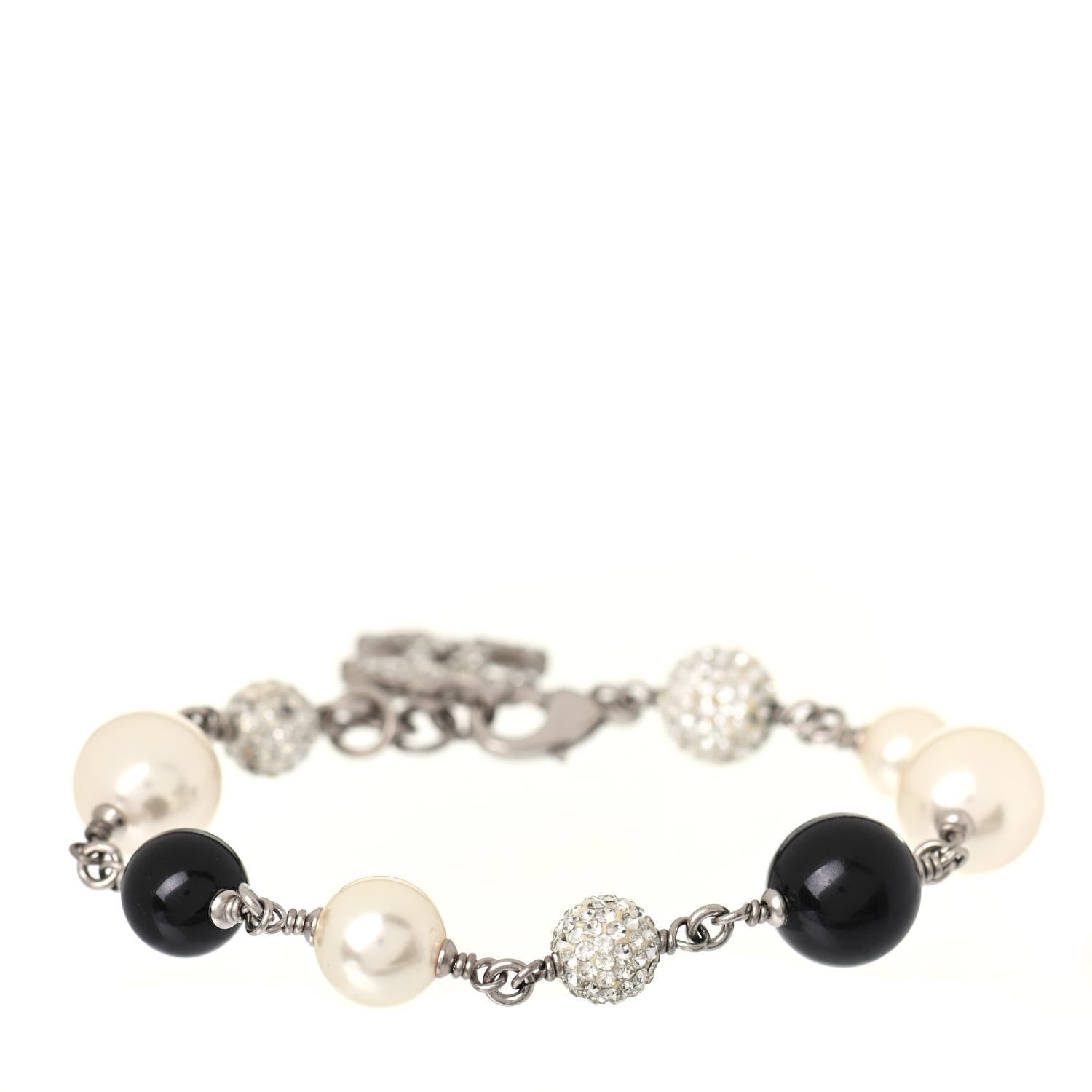 Chanel Enamel Pearl Beaded CC Bracelet Black Silver 2 of 3