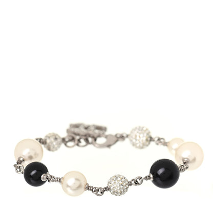 Chanel Enamel Pearl Beaded CC Bracelet Black Silver 2 of 3