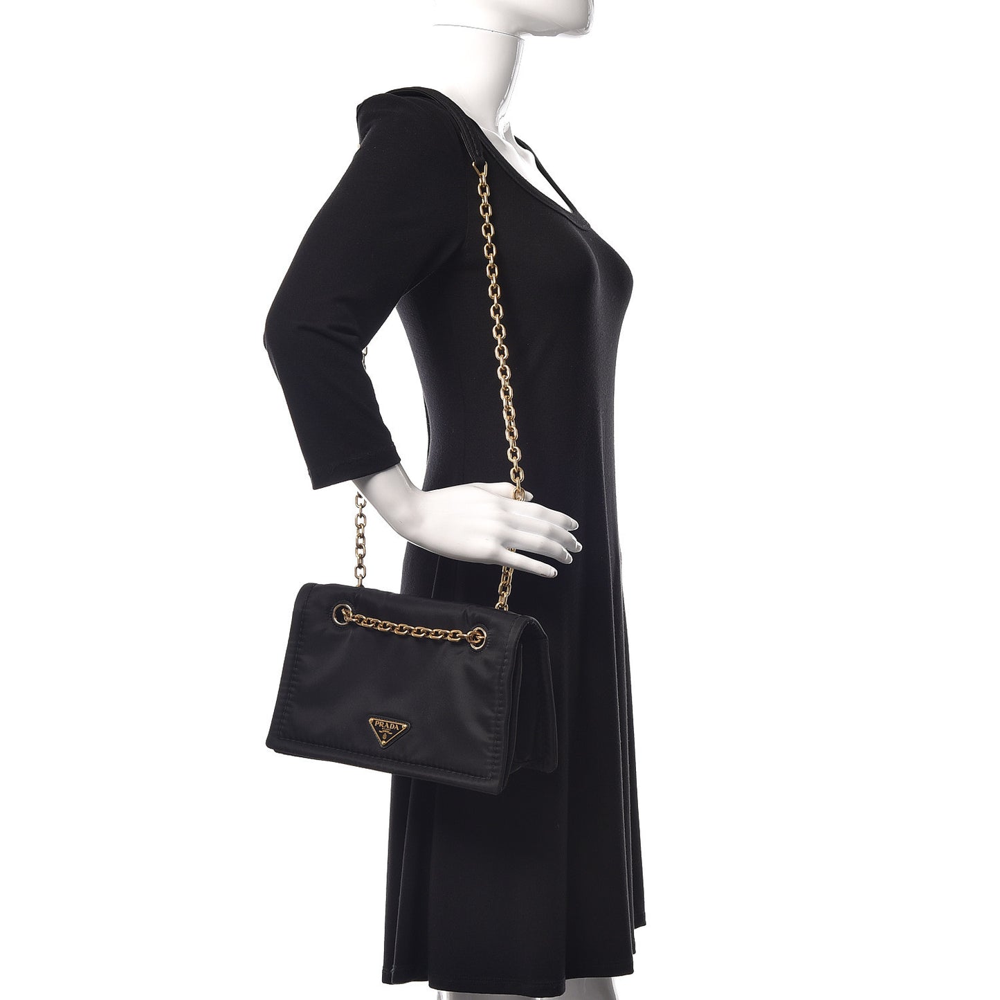 Nylon Tessuto Chain Shoulder Bag Black