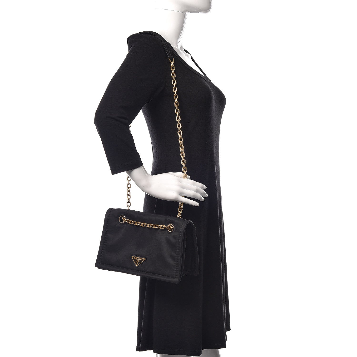 Prada Nylon Tessuto Chain Shoulder Bag Black 2 of 9