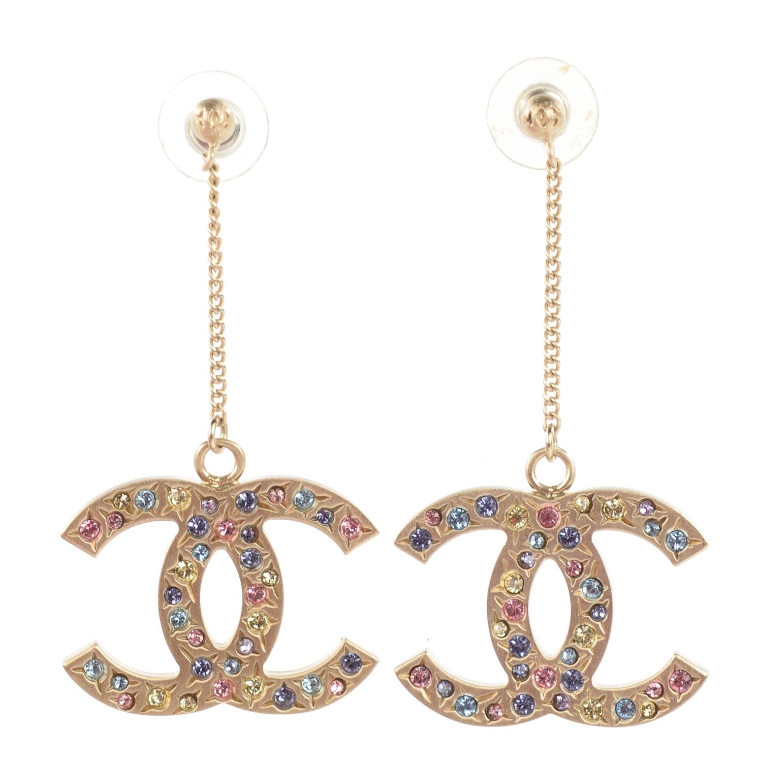 Chanel Crystal CC Drop Earrings Gold Multicolor 1 of 4