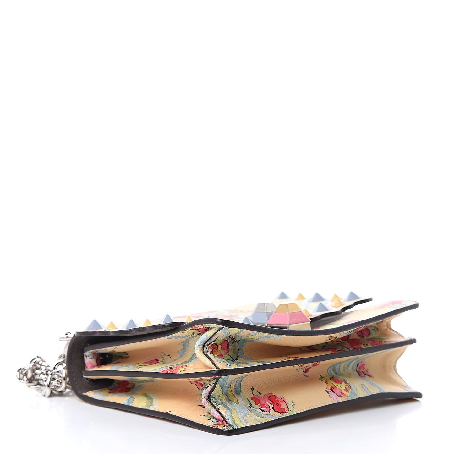 Vitello Marie Antoinette Print Scalloped Mix Studded Small Kan I Shoulder Bag Panna Multicolor