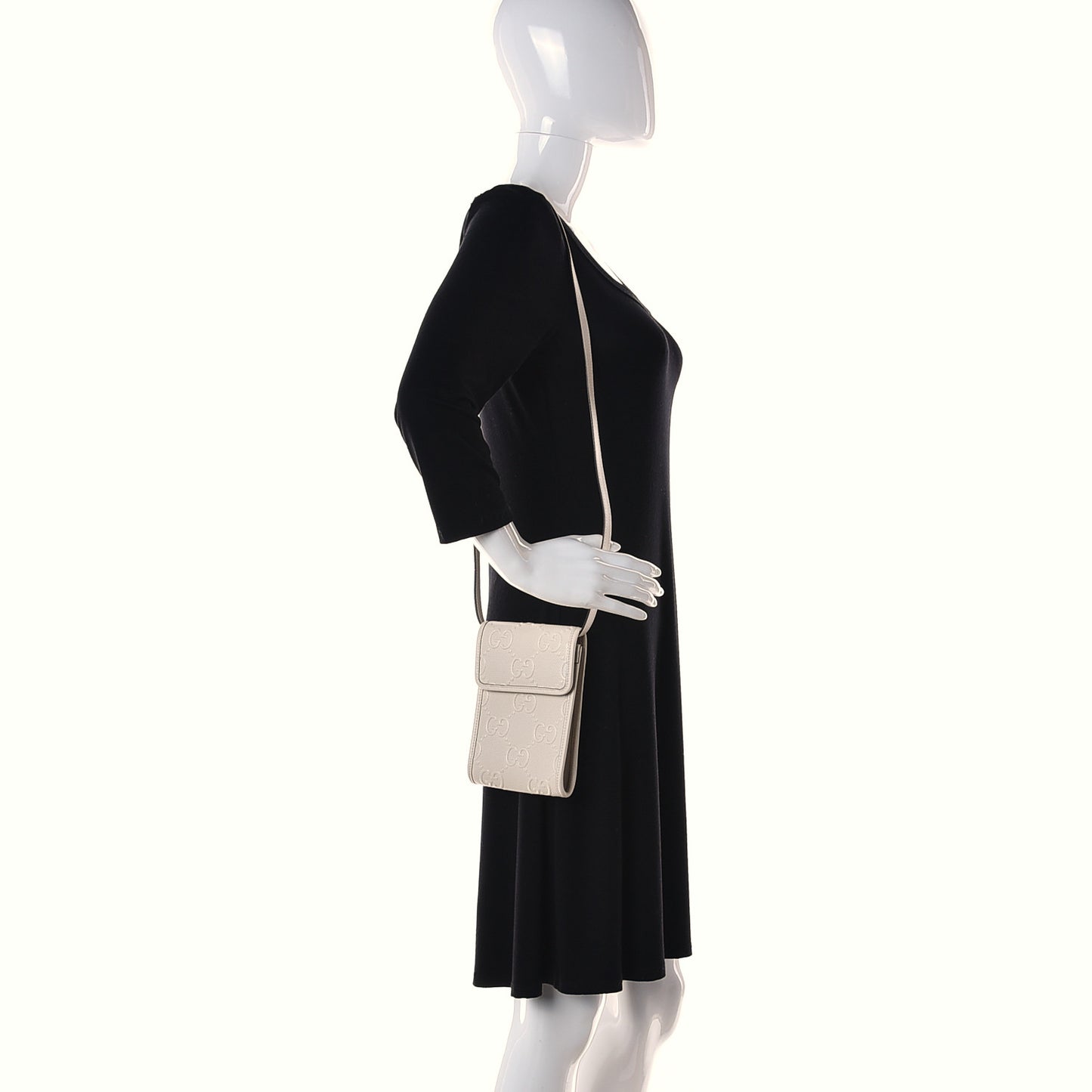 Calfskin GG Tennis Embossed Mini Crossbody Bag Mystic White