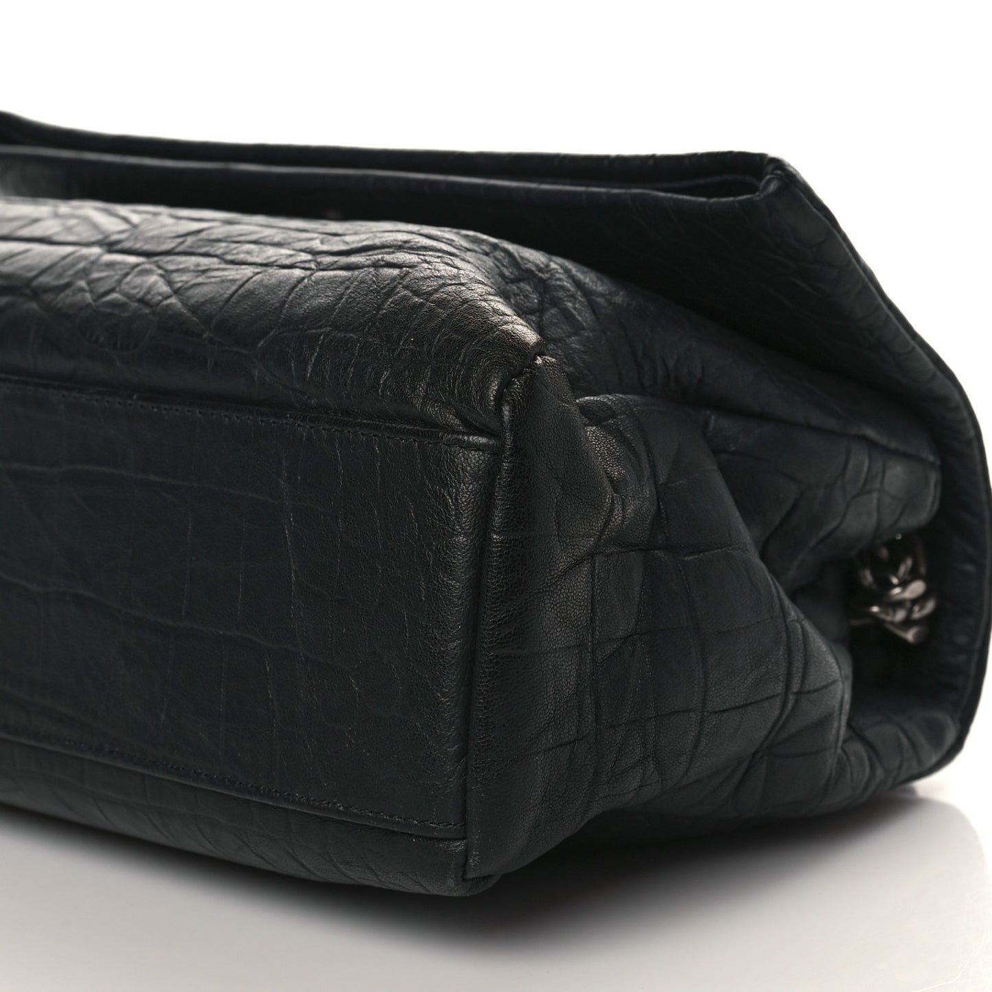 Calfskin Crocodile Embossed Medium West Hollywood Monogram Fold-Over Black