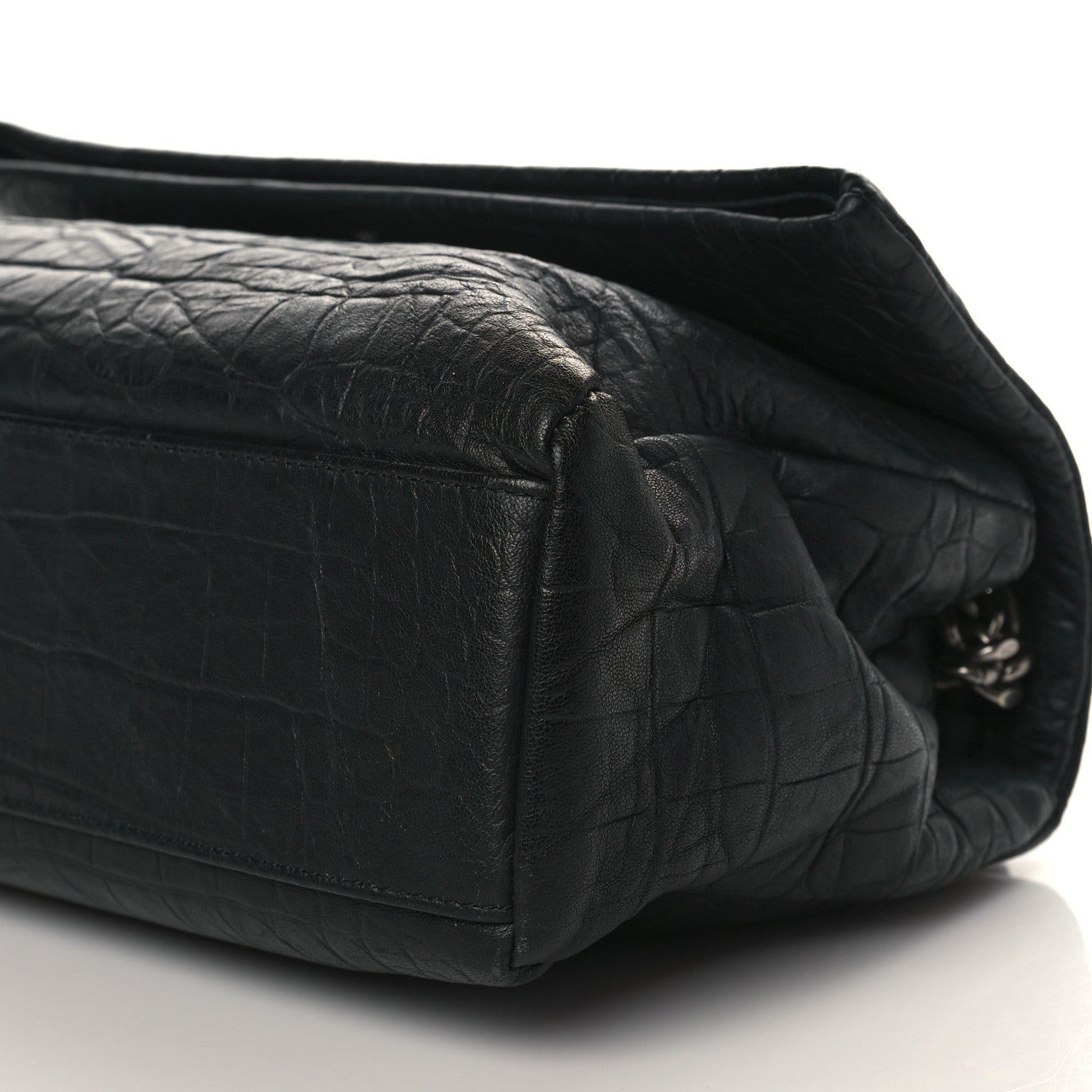 Saint Laurent Calfskin Crocodile Embossed Medium West Hollywood Monogram Fold-Over Black 9 of 9