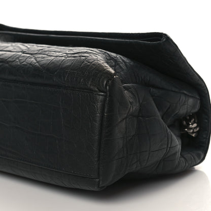 Saint Laurent Calfskin Crocodile Embossed Medium West Hollywood Monogram Fold-Over Black 9 of 9