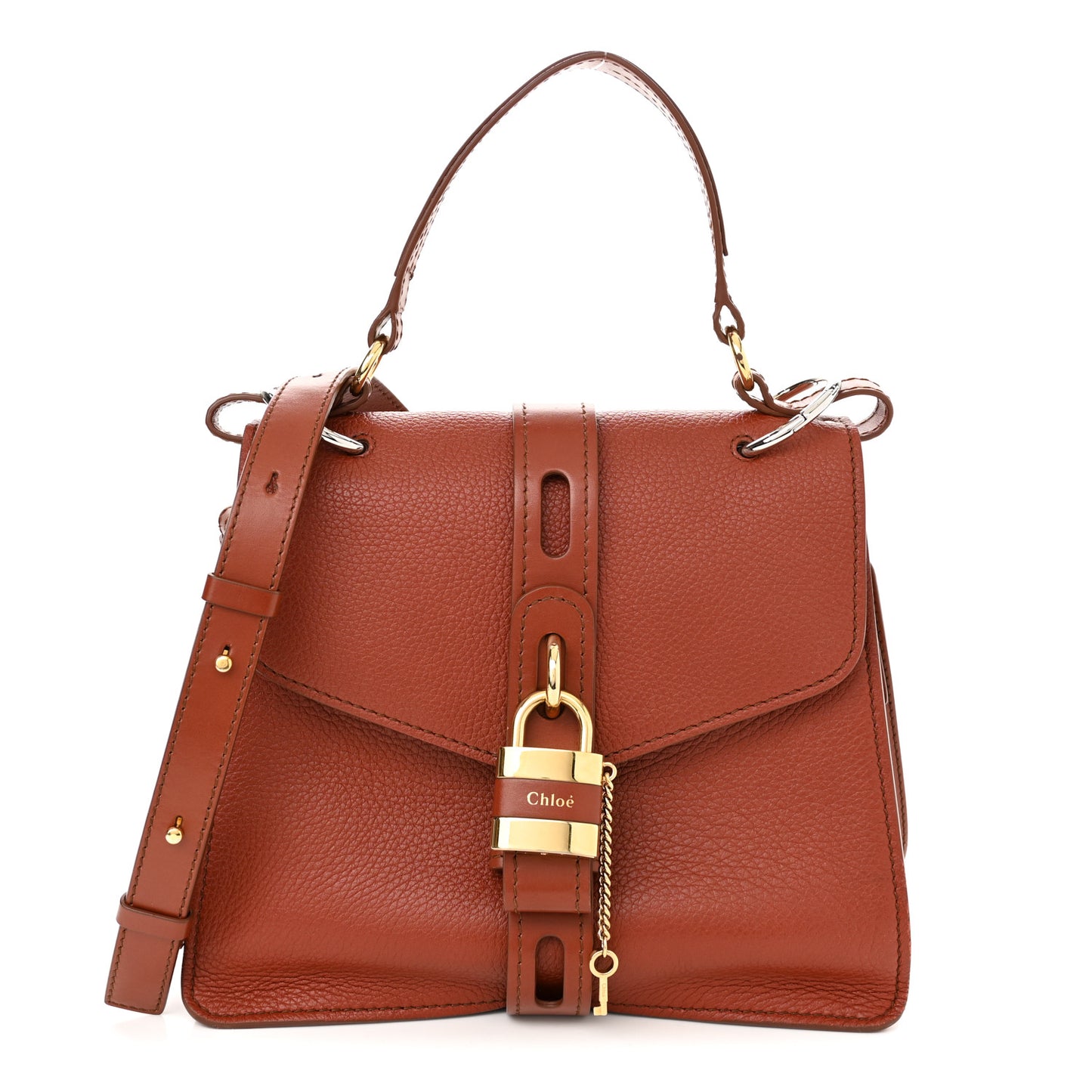 Shiny Grained Calfskin Medium Aby Day Shoulder Bag Sepia Brown