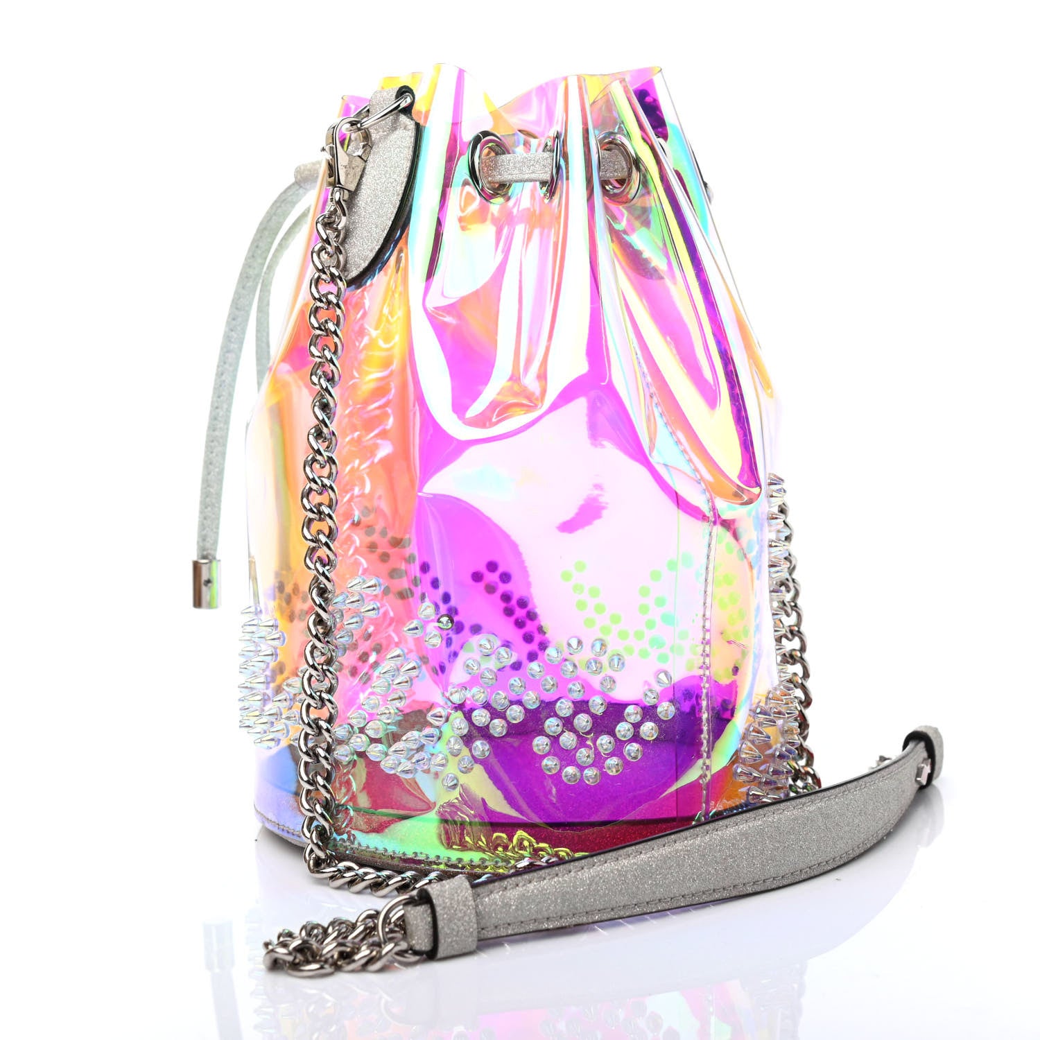 Christian Louboutin PVC Iridescent Marie Jane Studded Bucket Silver 2 of 4