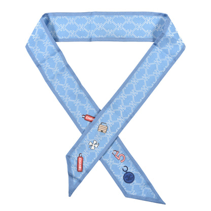 Chanel Silk CC Lucky Symbols Slim Bandeau Scarf Light Blue Multicolor 1 of 3