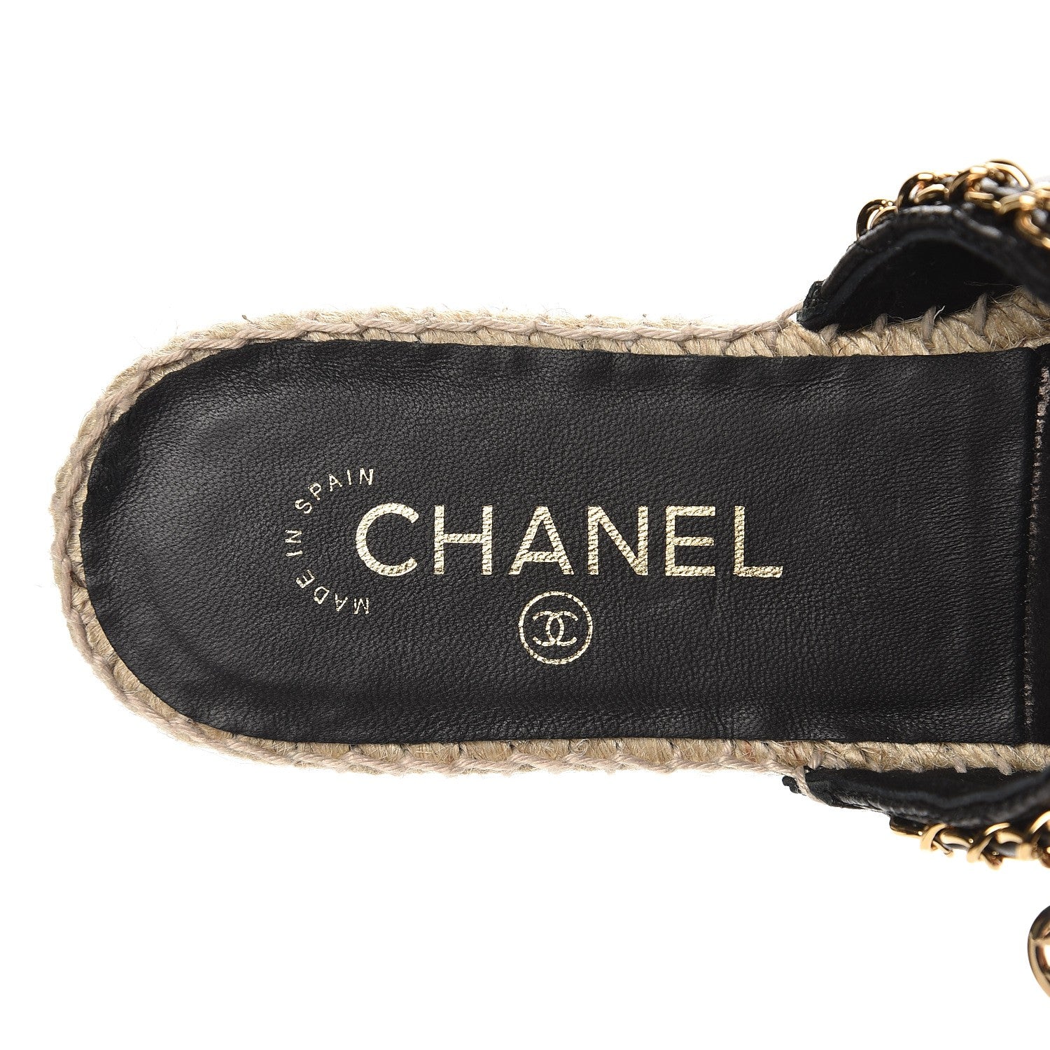 Chanel Lambskin Grosgrain Quilted CC Chain Espadrille Mules 39 Black 6 of 10