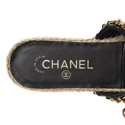 Chanel Lambskin Grosgrain Quilted CC Chain Espadrille Mules 39 Black 6 of 10