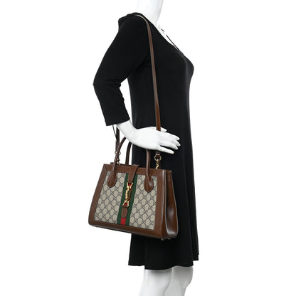Gucci GG Supreme Monogram Azalea Calfskin Web Medium Jackie 1961 Tote Beige Ebony Brown Sugar 2 of 12