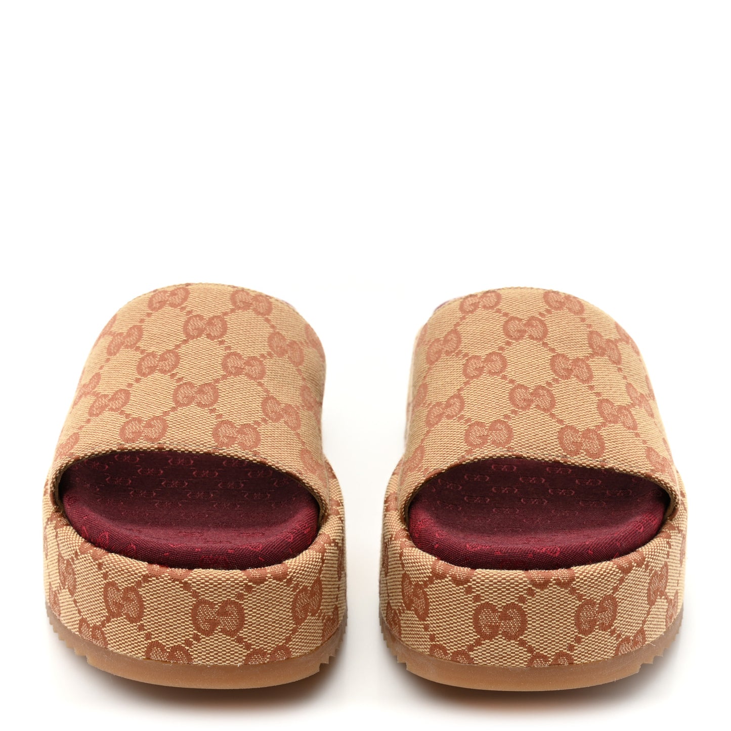 Canvas GG Monogram Angelina Platform Slide Sandals 36 Beige Ruggine