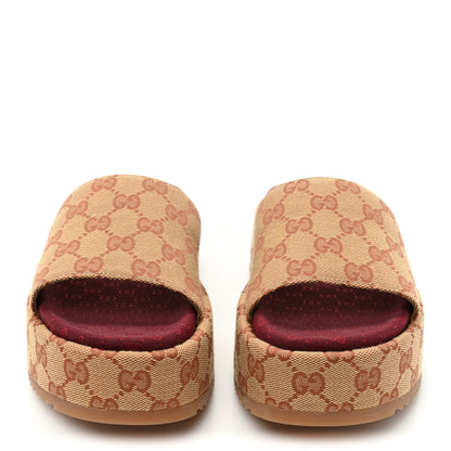 Gucci Canvas GG Monogram Angelina Platform Slide Sandals 36 Beige Ruggine 2 of 9