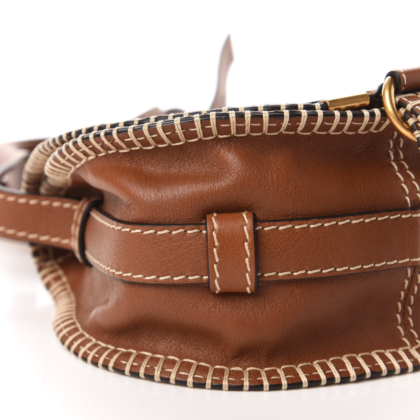 Suede Calfskin Stitched Small Marcie Round Crossbody Bag Tan