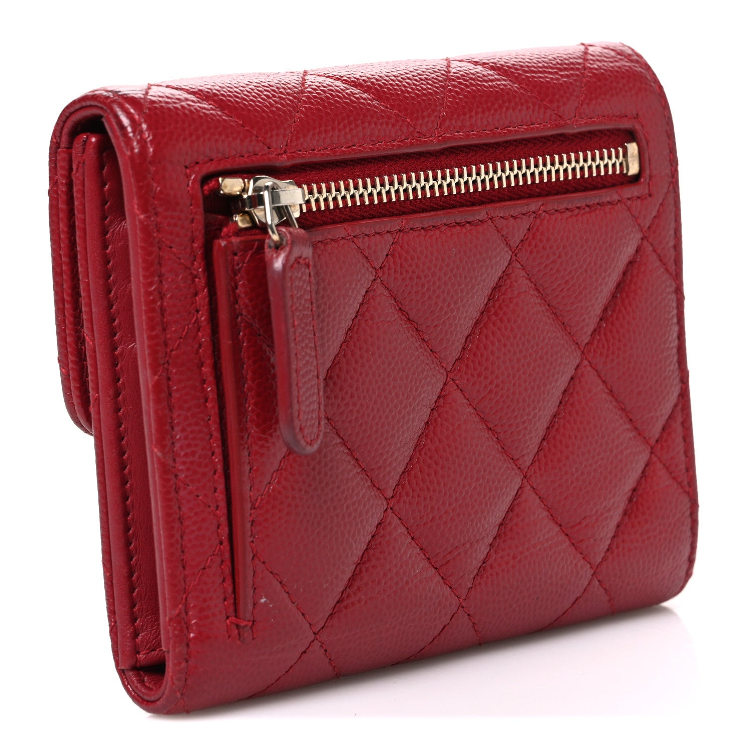 Chanel Caviar Quilted Compact Flap Wallet Dark Red 3 of 8