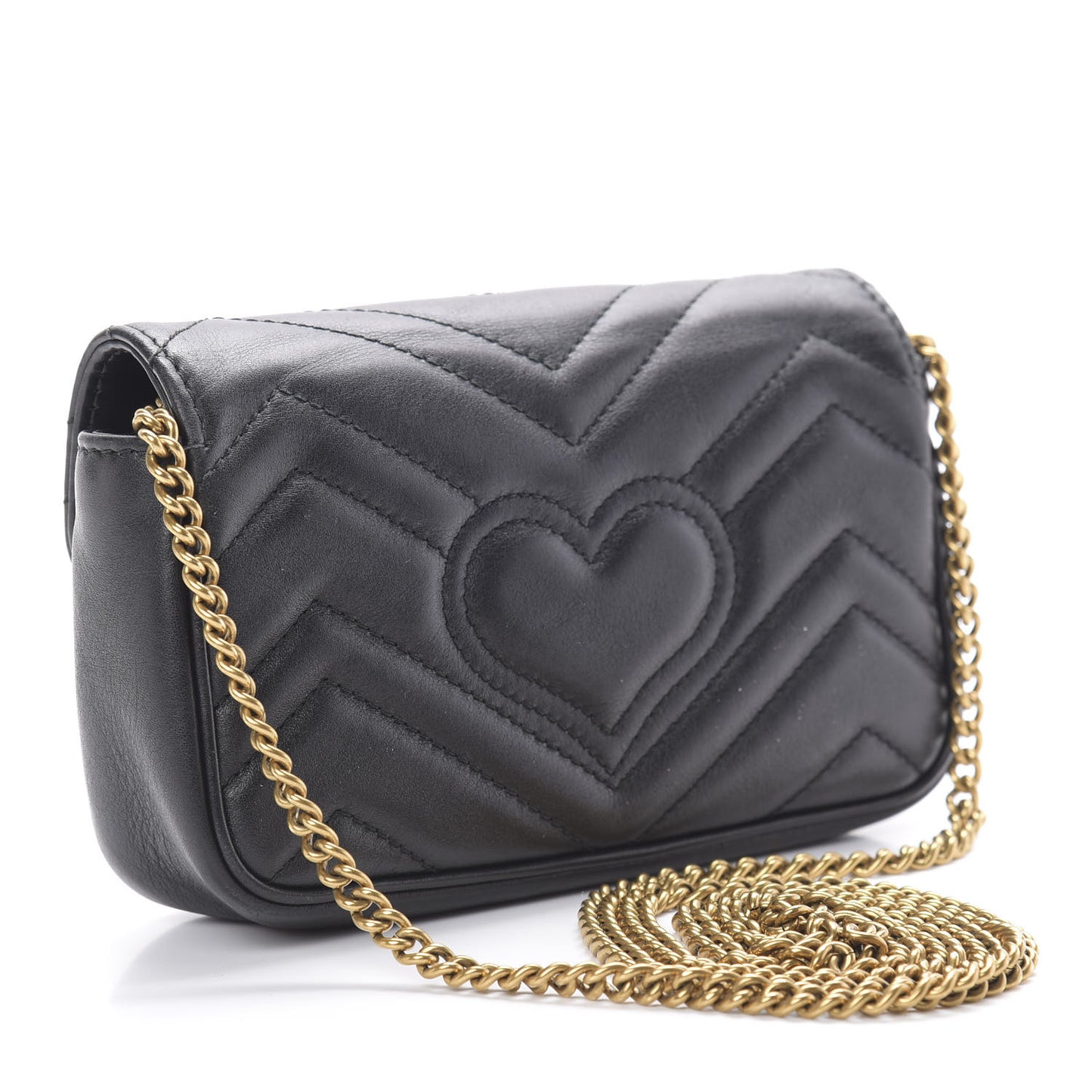 Calfskin Matelasse Super Mini GG Marmont Shoulder Bag Black