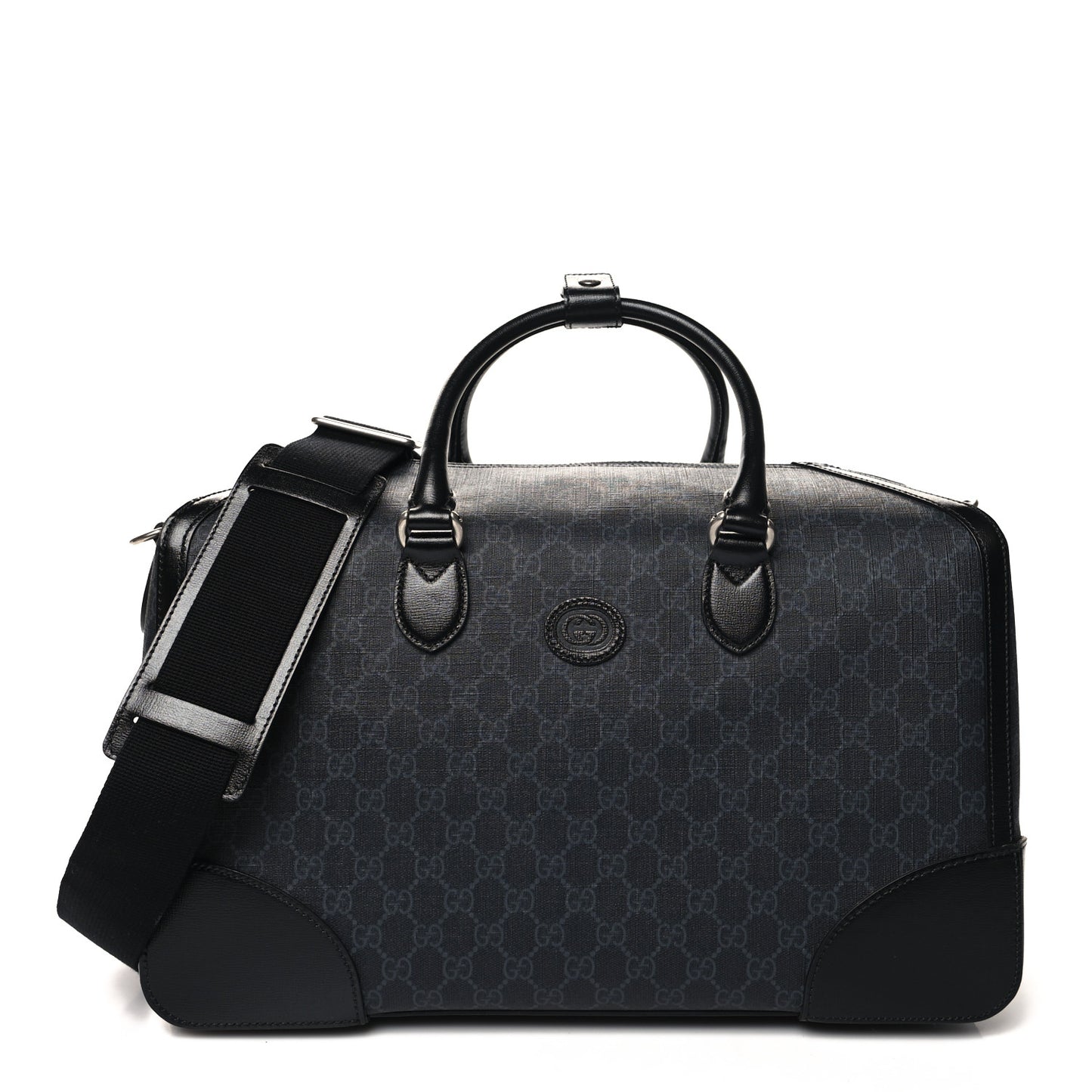 GG Supreme Monogram Azalea Calfskin Retro Interlocking G Large Duffle Bag Black Grey