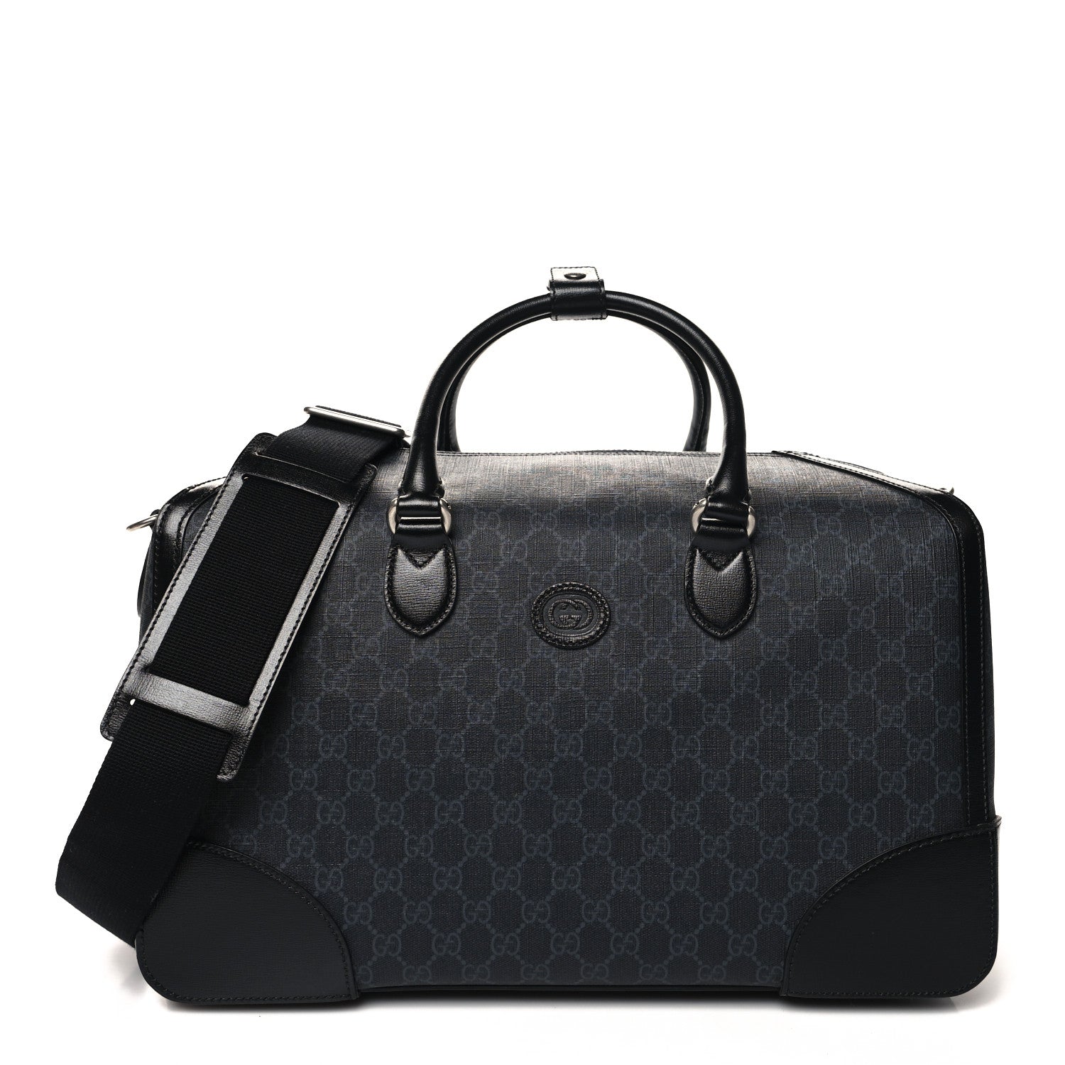 Gucci GG Supreme Monogram Azalea Calfskin Retro Interlocking G Large Duffle Bag Black Grey 1 of 11