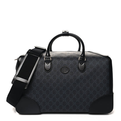 Gucci GG Supreme Monogram Azalea Calfskin Retro Interlocking G Large Duffle Bag Black Grey 1 of 11
