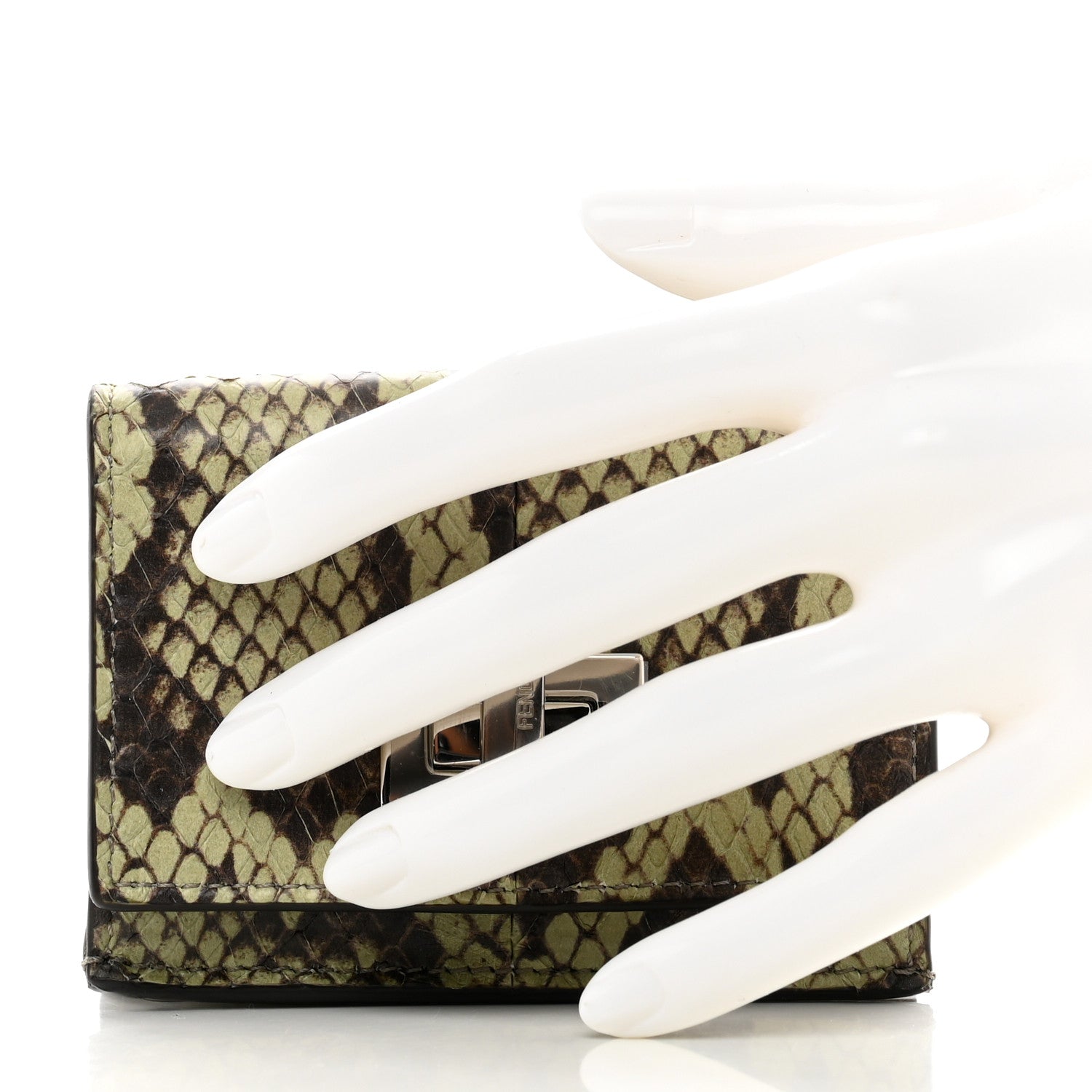 Fendi Elaphe Vitello Grace Python Print Micro Trifold Wallet Green Tea 2 of 7