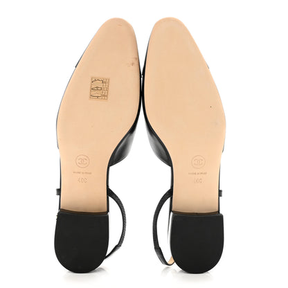 Chanel Goatskin Grosgrain Cap Toe CC Slingback Sandals 40 Black 6 of 9