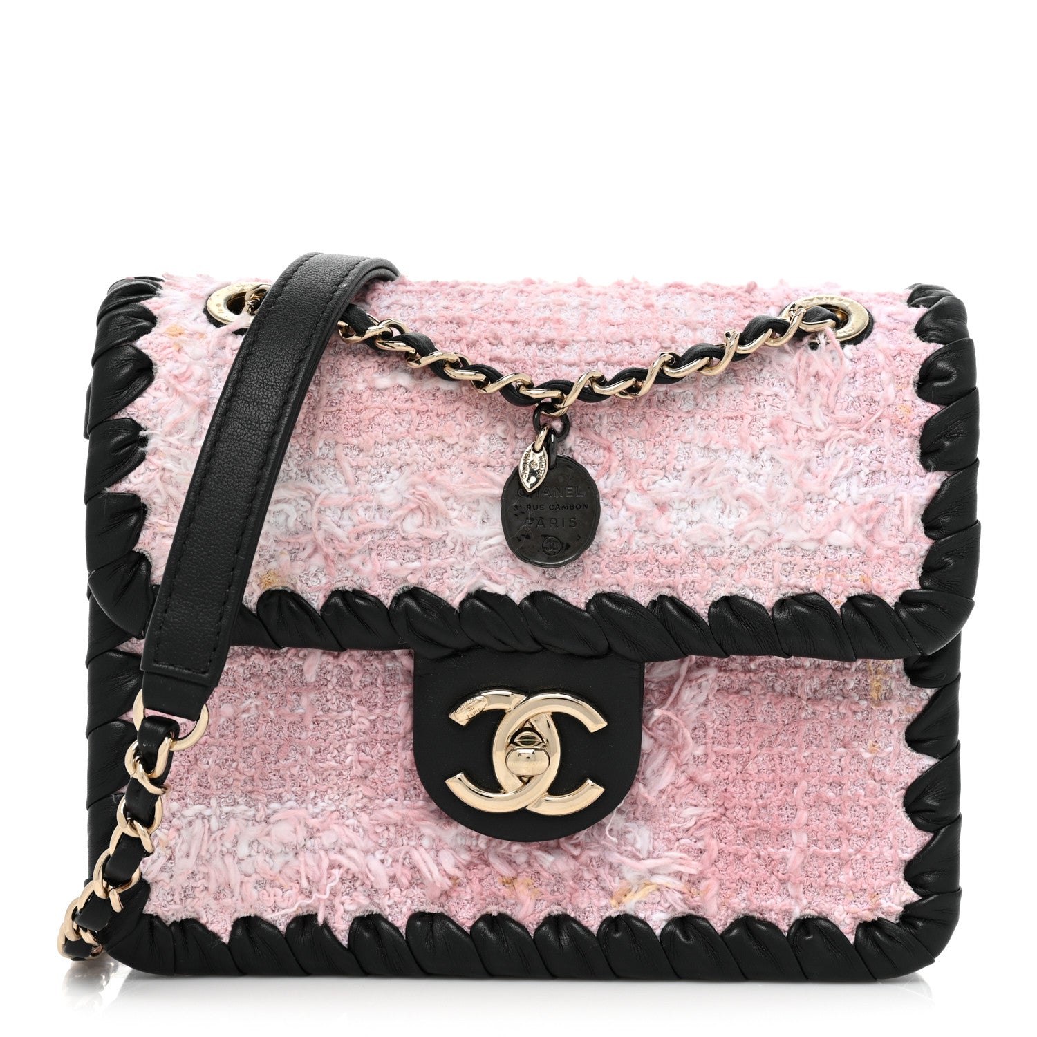Chanel Tweed Braided Calfskin Mini My Own Frame Flap Pink Black 1 of 13