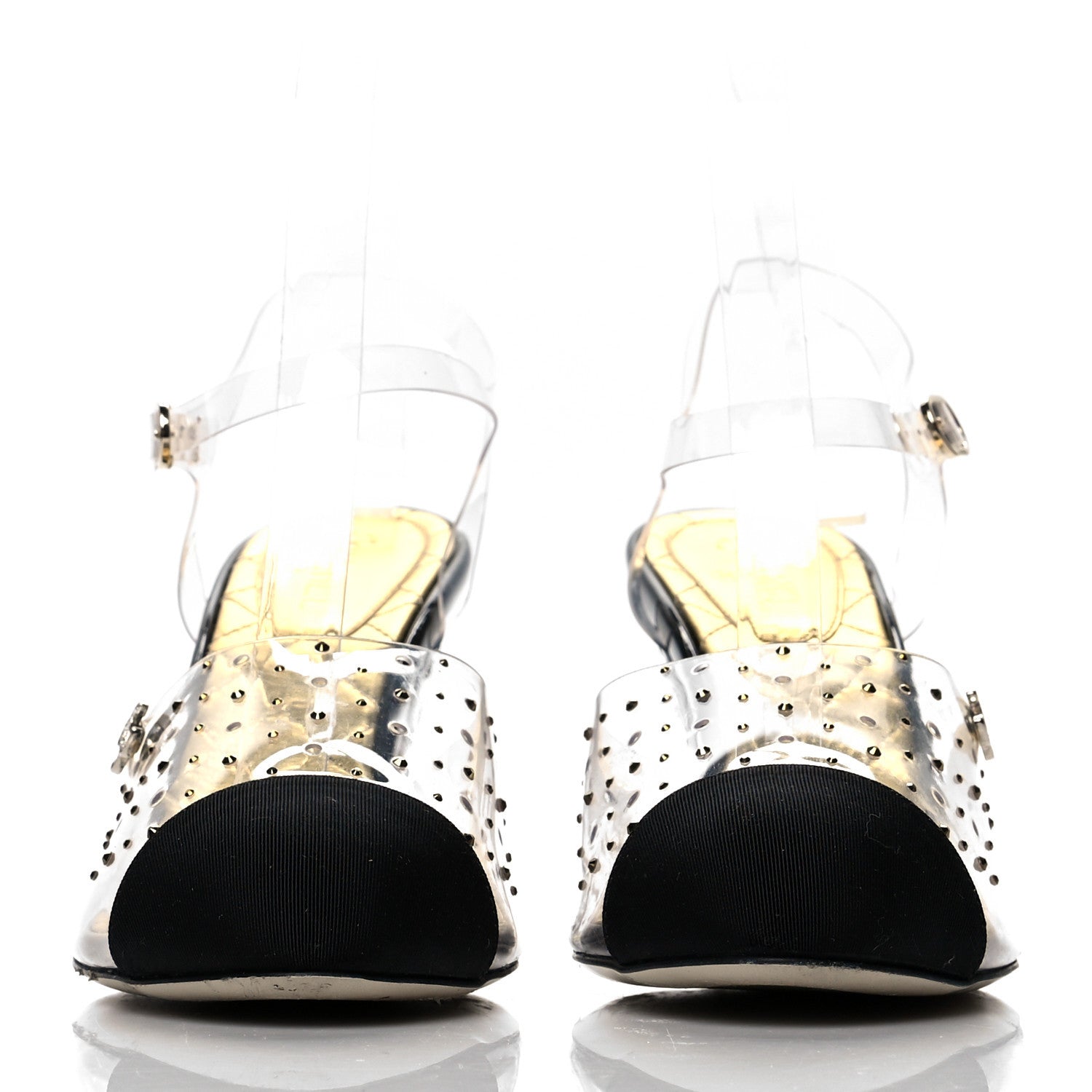 Chanel PVC Studded Grosgrain Cap Toe Pumps 38.5 Transparent Black 2 of 9