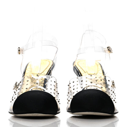 Chanel PVC Studded Grosgrain Cap Toe Pumps 38.5 Transparent Black 2 of 9