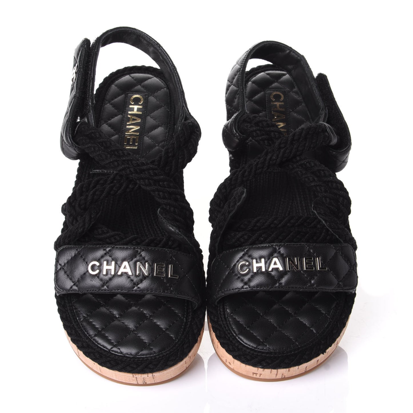 Cord Lambskin Quilted Logo Sandals 39 Black
