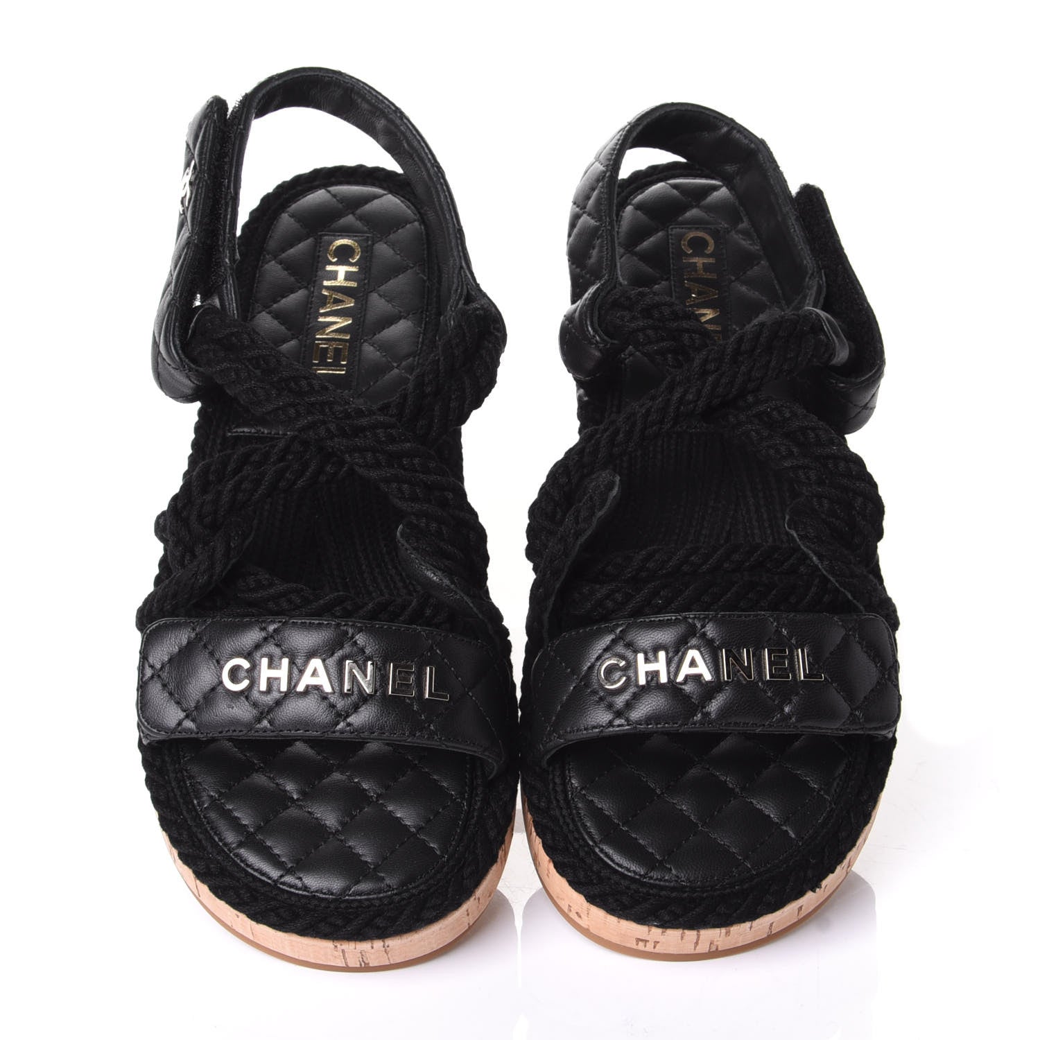 Chanel Cord Lambskin Quilted Logo Sandals 39 Black 5 of 11