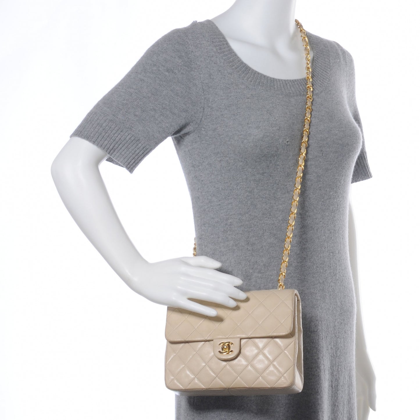 Lambskin Quilted Mini Flap Beige