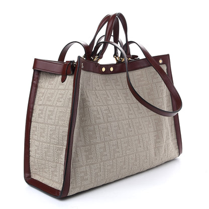 Fendi Sardinian Jacquard Vitello King FF 1974 Embroidered Medium Peekaboo X-Tote Corda Praline 3 of 10