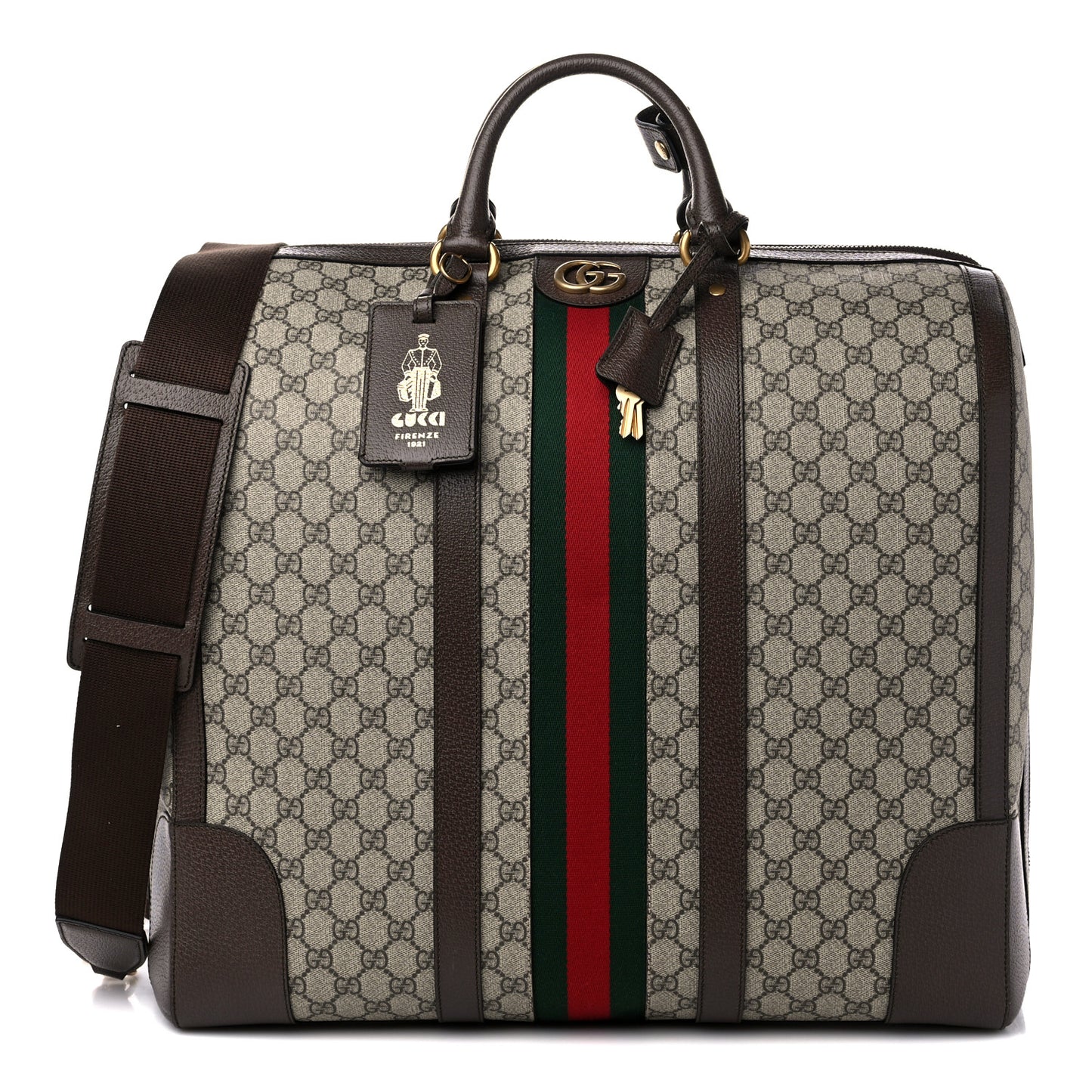 GG Supreme Monogram Textured Dollar Calfskin Web Savoy Duffle Bag Beige Ebony New Acero