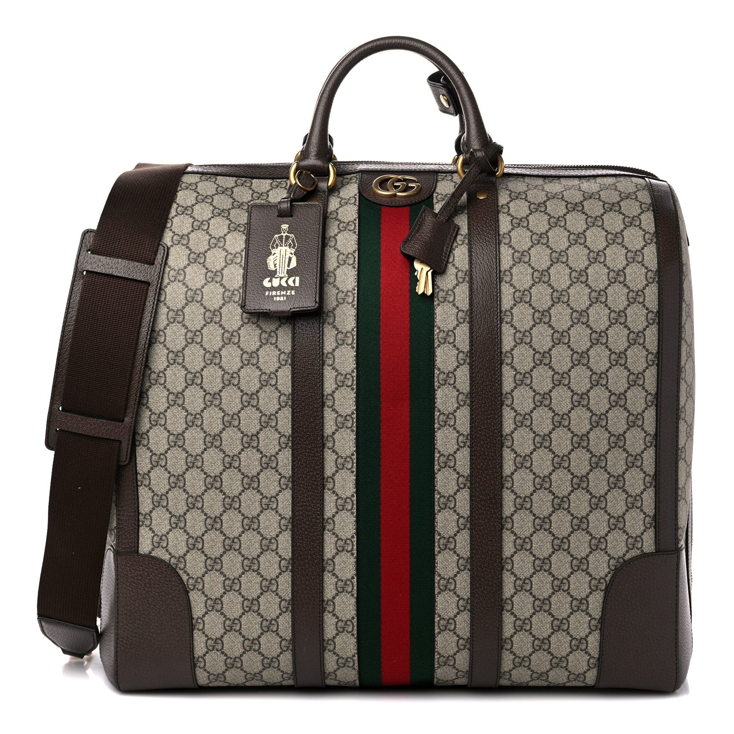 Gucci GG Supreme Monogram Textured Dollar Calfskin Web Savoy Duffle Bag Beige Ebony New Acero 1 of 11