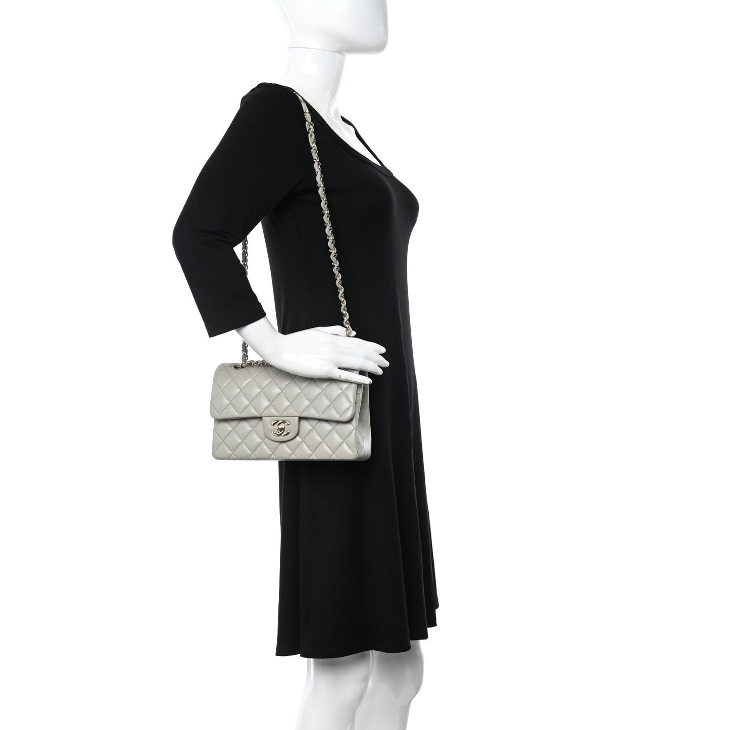 Lambskin Quilted Small Double Flap Light Grey