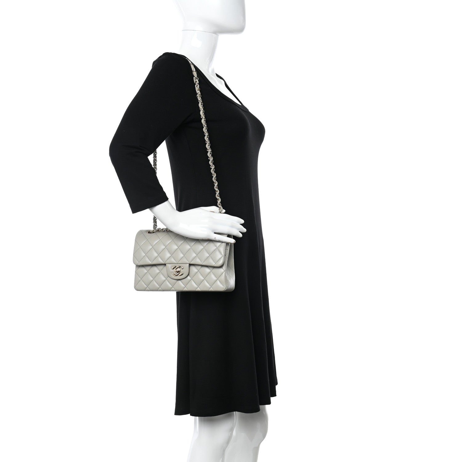 Chanel Lambskin Quilted Small Double Flap Light Grey 3 of 12