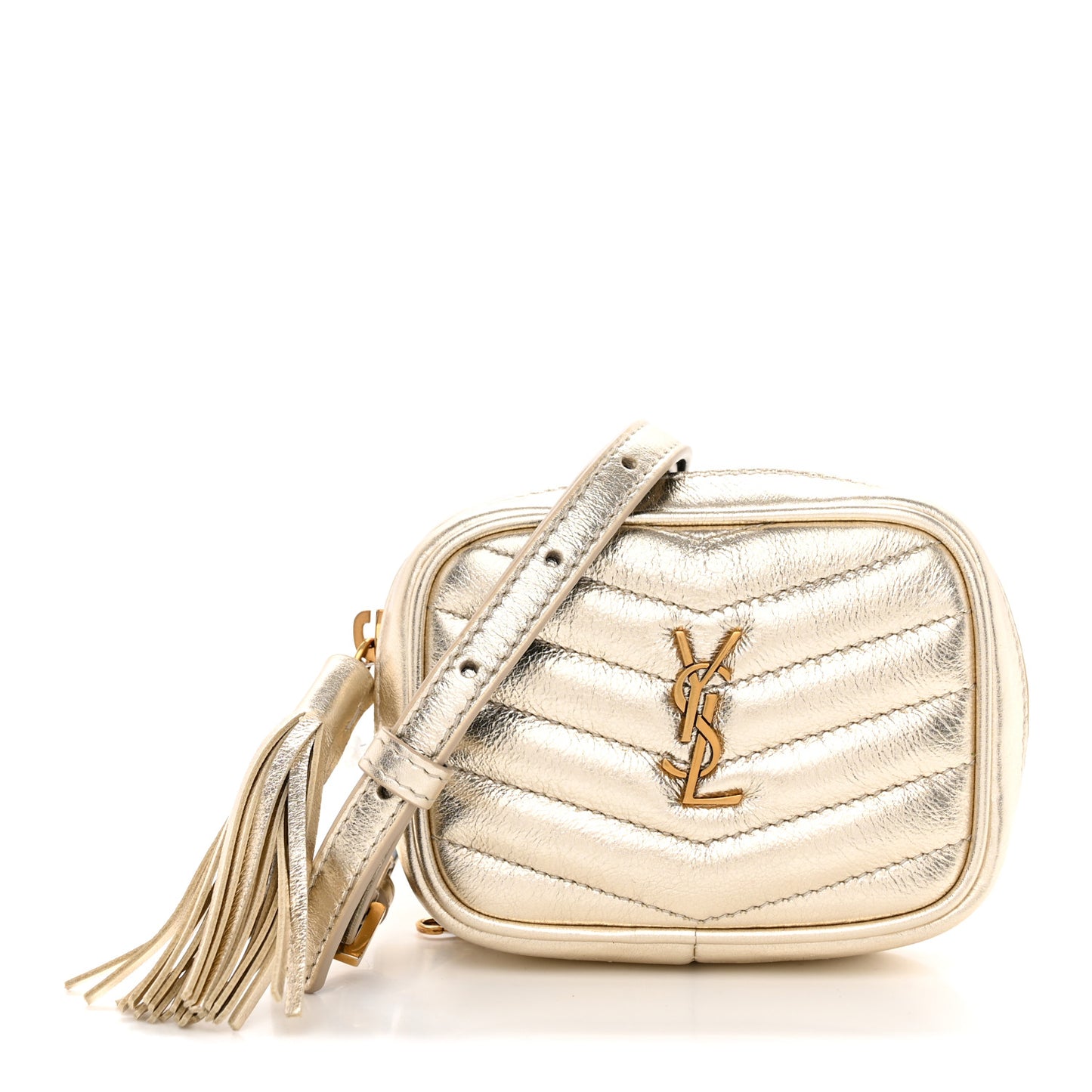 Metallic Calfskin Matelasse Chevron Monogram Baby Lou Camera Bag Platino