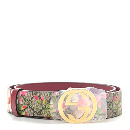 Gucci GG Supreme Monogram Blooms Moon Calfskin Interlocking G 37mm Belt 95 38 Beige Ebony Multicolor Dry Rose 1 of 5