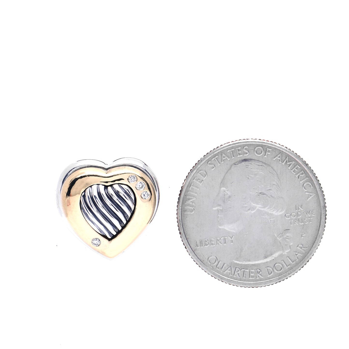 Sterling Silver 18K Yellow Gold Diamond Heart Brooch Pin