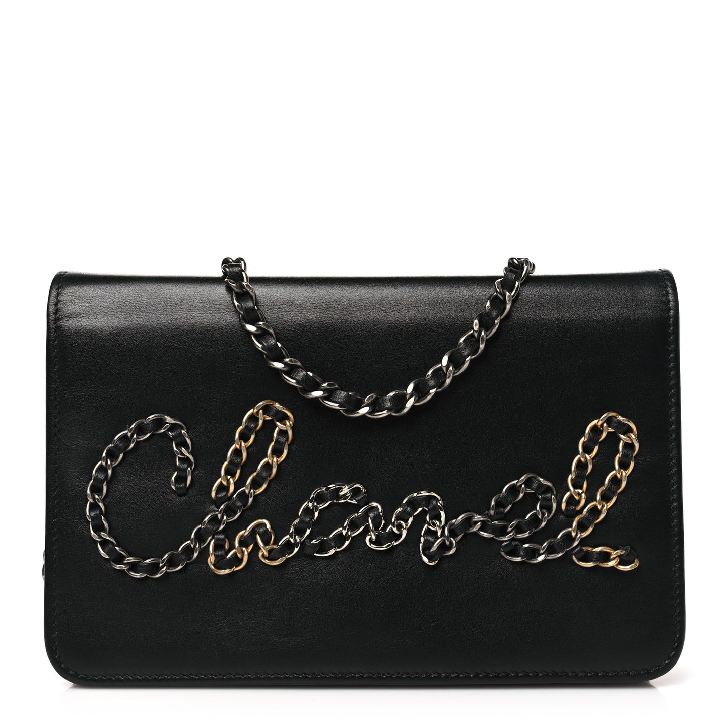 Calfskin Chain 20s Signe Wallet on Chain WOC Black