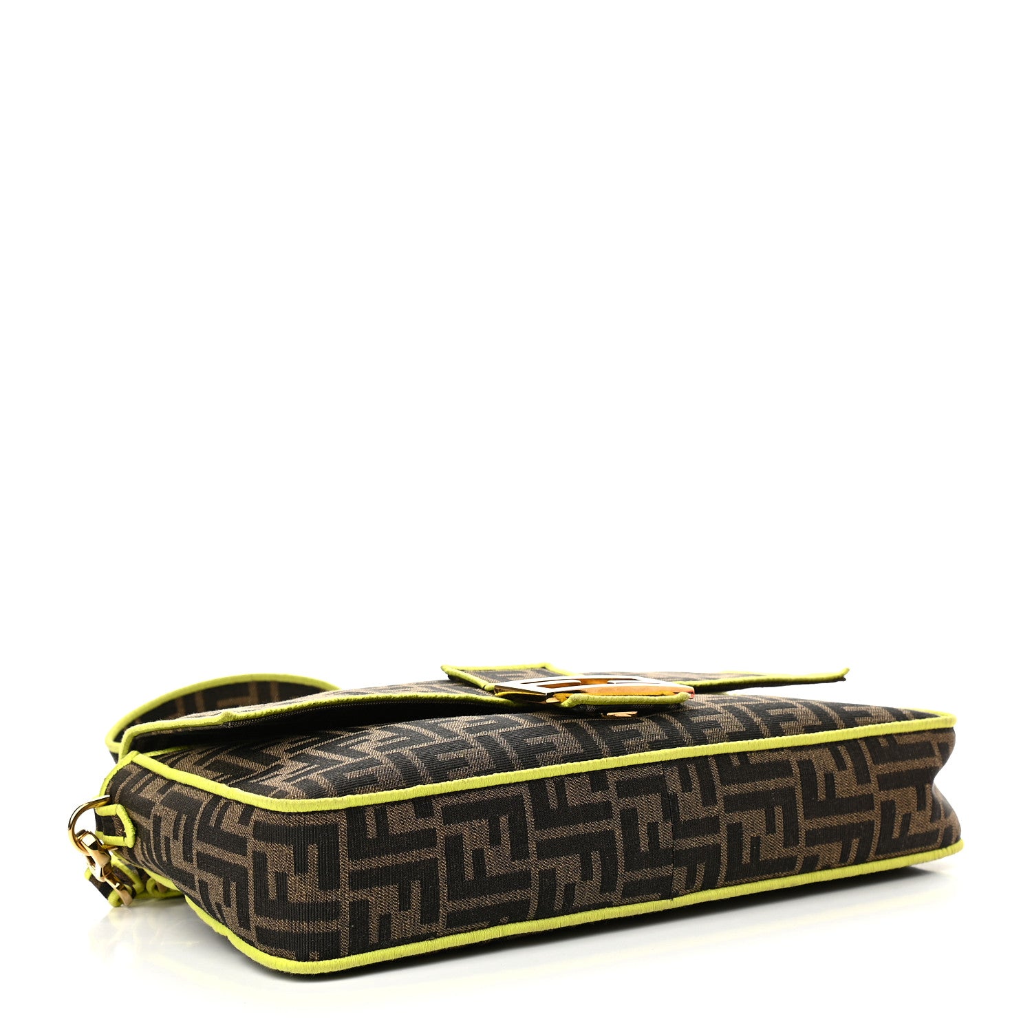 Fendi Fabric Jacquard FF 1974 Large Baguette Tobacco Moro Giallo Fluo 4 of 9