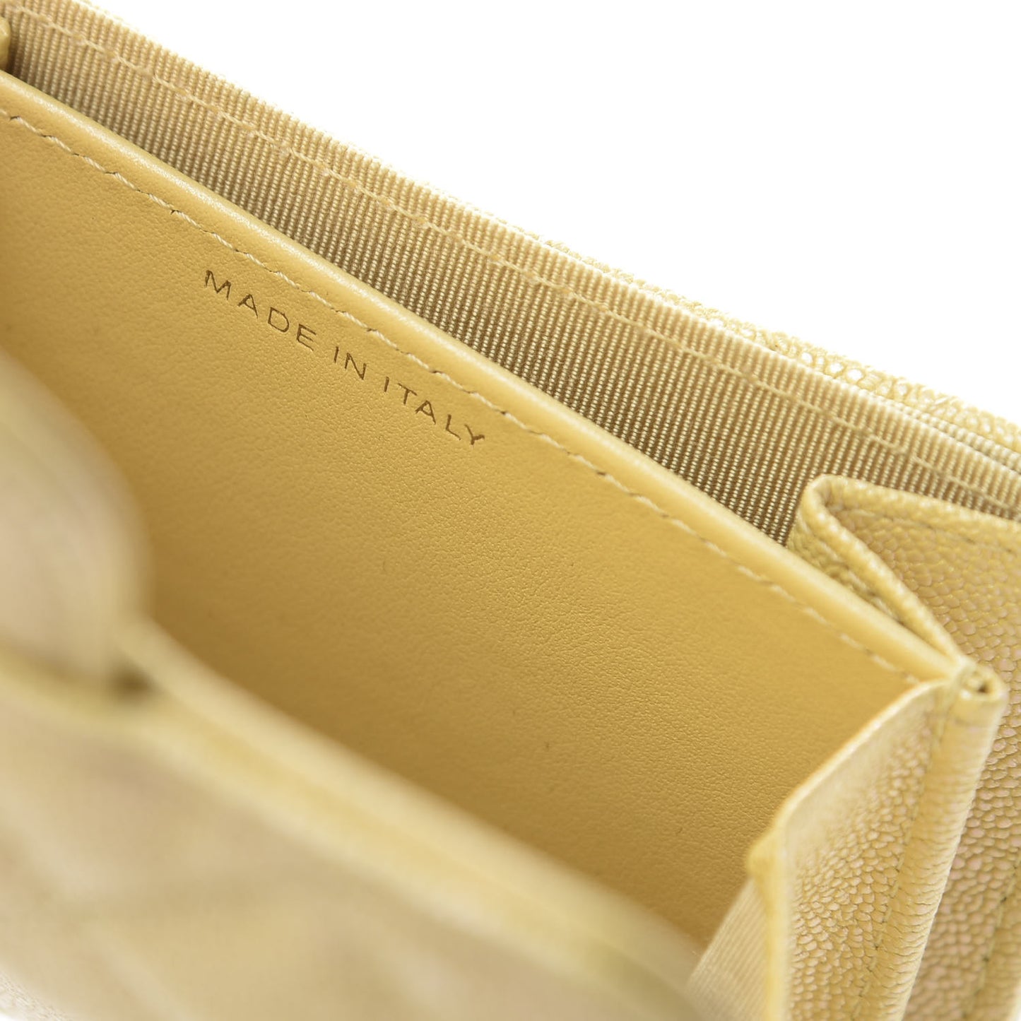 Iridescent Caviar Quilted Flap Card Holder Wallet Yellow