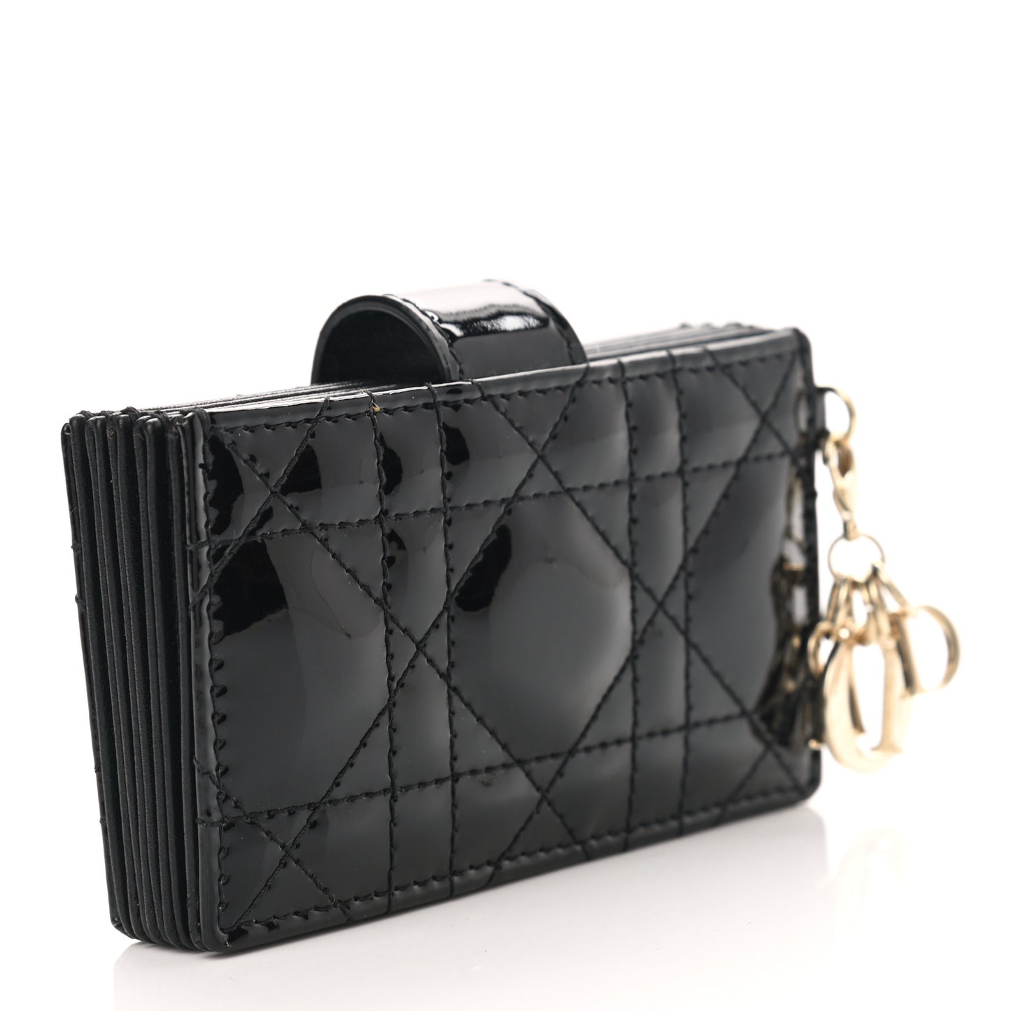 Patent Cannage Lady Dior 5-Gusset Card Holder Black