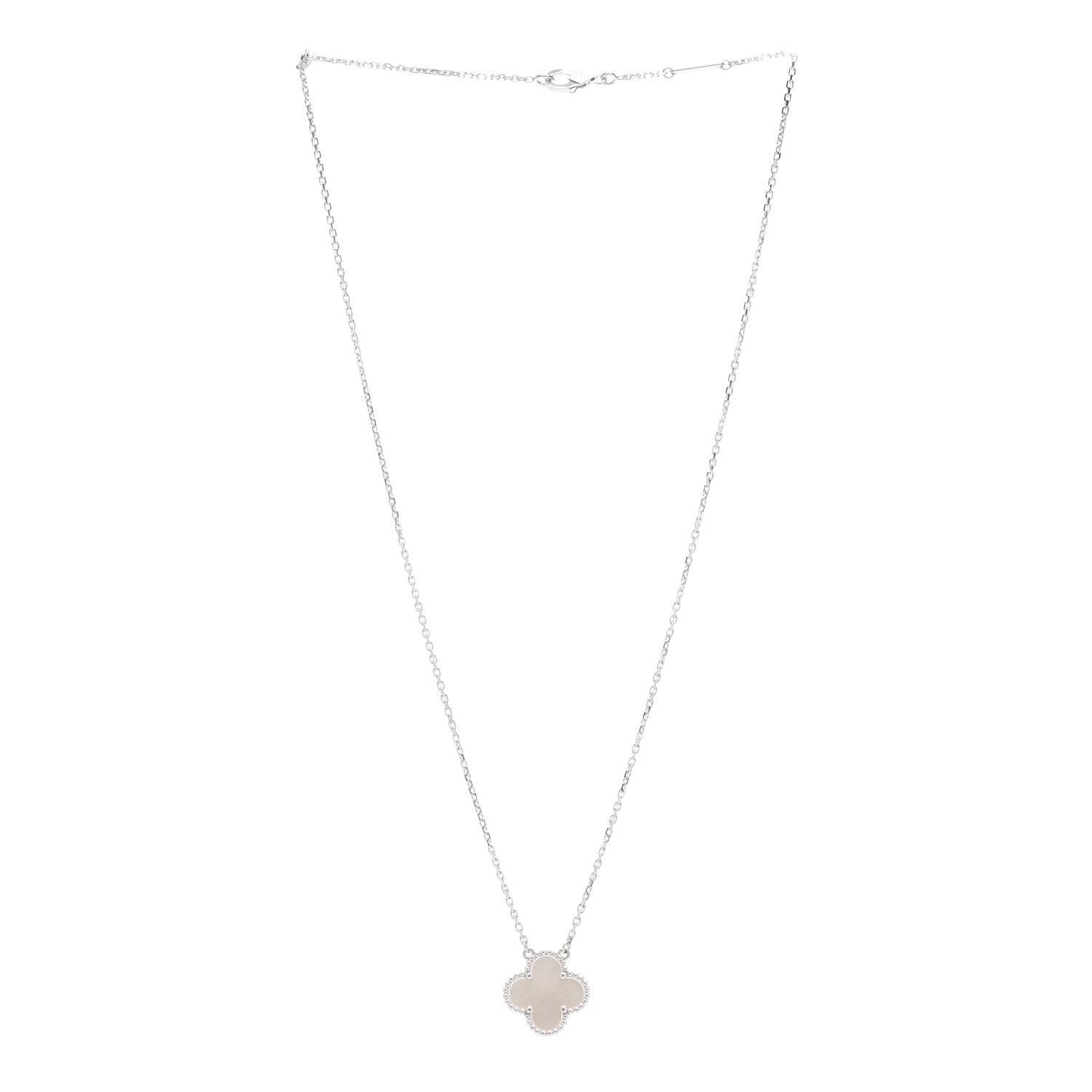 Van Cleef & Arpels 18K White Gold Mother of Pearl Vintage Alhambra Pendant Necklace 3 of 5